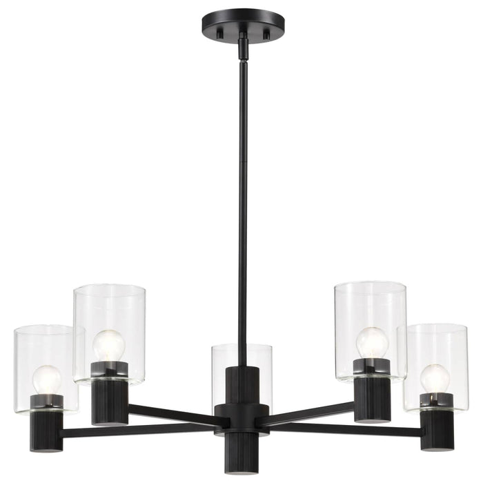 Chandelier Nuvo 60-8066 Clarksville - 28 Inch 5 Light Chandelier - Matte Black with Clear Glass Nuvo