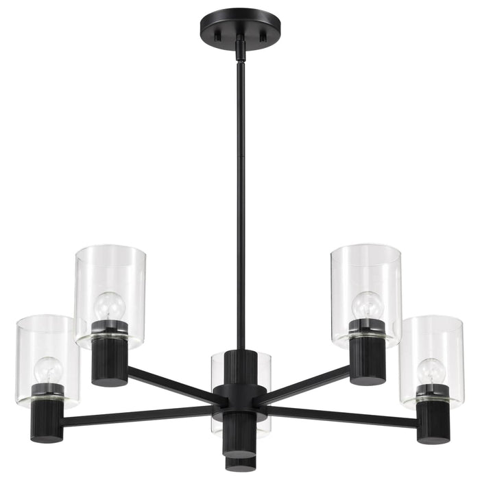 Chandelier Nuvo 60-8066 Clarksville - 28 Inch 5 Light Chandelier - Matte Black with Clear Glass Nuvo