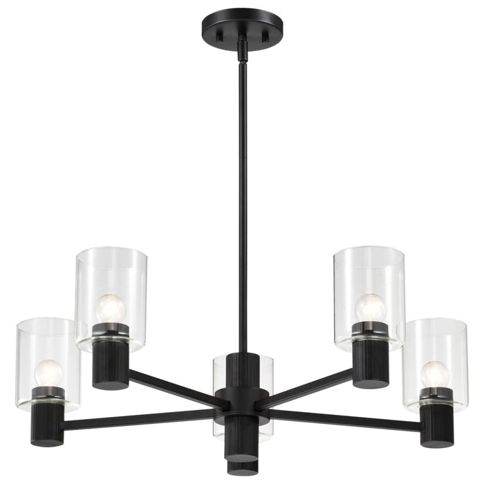 Chandelier Nuvo 60-8066 Clarksville - 28 Inch 5 Light Chandelier - Matte Black with Clear Glass Nuvo