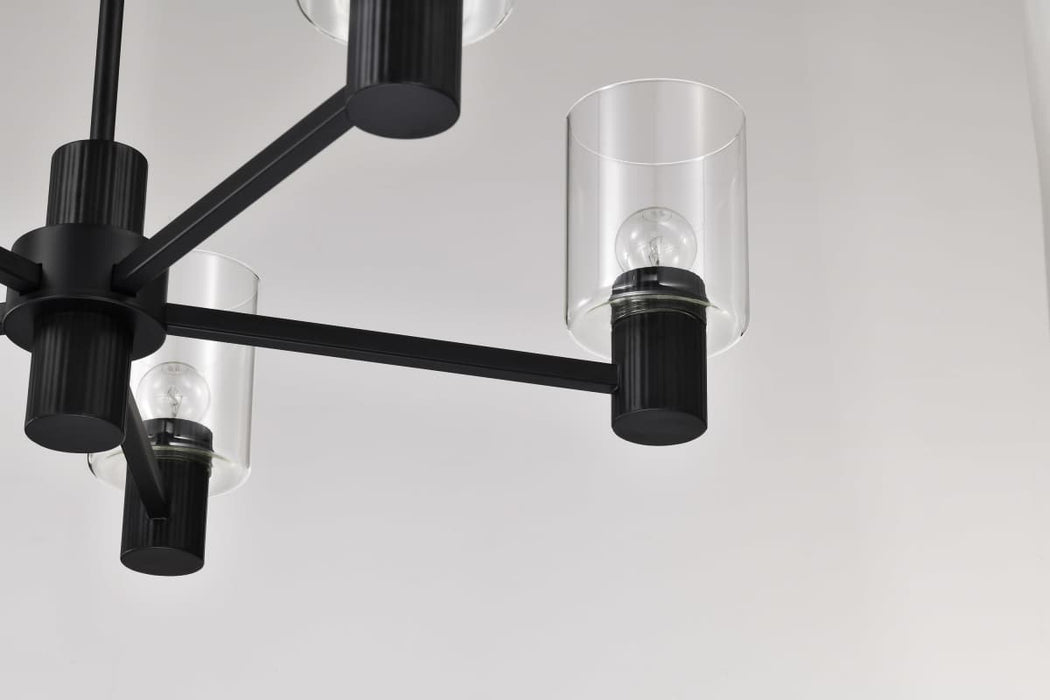 Chandelier Nuvo 60-8066 Clarksville - 28 Inch 5 Light Chandelier - Matte Black with Clear Glass Nuvo