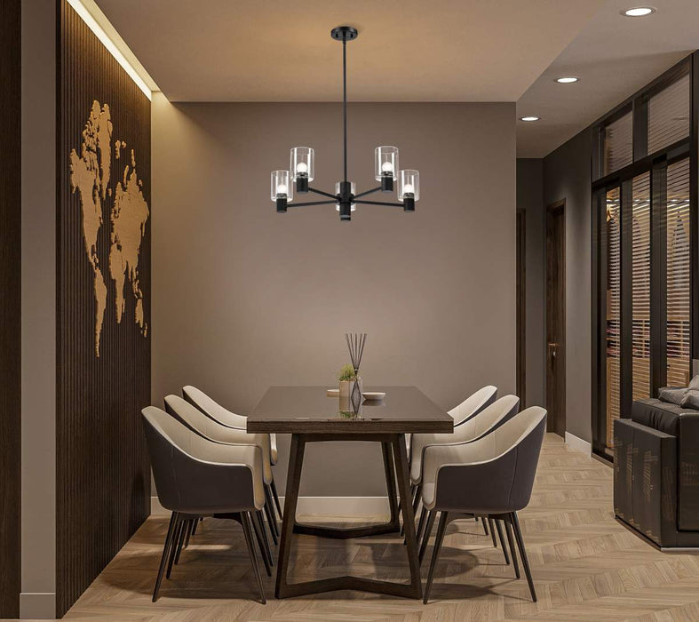 Chandelier Nuvo 60-8066 Clarksville - 28 Inch 5 Light Chandelier - Matte Black with Clear Glass Nuvo