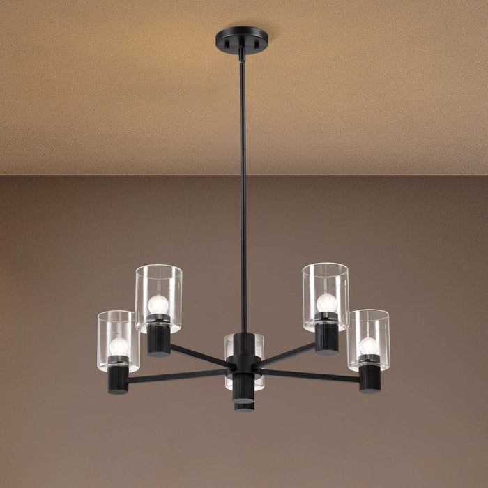 Chandelier Nuvo 60-8066 Clarksville - 28 Inch 5 Light Chandelier - Matte Black with Clear Glass Nuvo