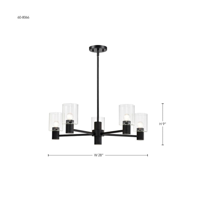Chandelier Nuvo 60-8066 Clarksville - 28 Inch 5 Light Chandelier - Matte Black with Clear Glass Nuvo