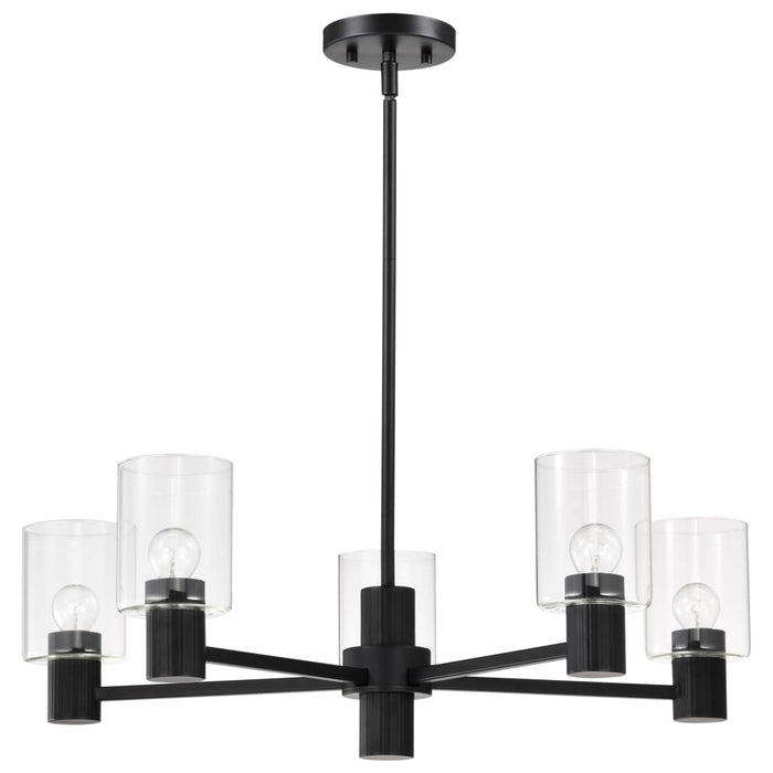 Chandelier Nuvo 60-8066 Clarksville - 28 Inch 5 Light Chandelier - Matte Black with Clear Glass Nuvo