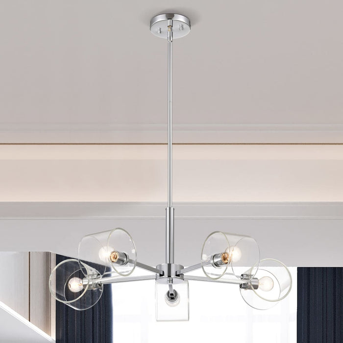 Chandelier Nuvo 60-8075 Marlowe - 28 Inch 5 Light Chandelier - Polished Nickel with Clear Glass - Polished Nickel Finish Nuvo