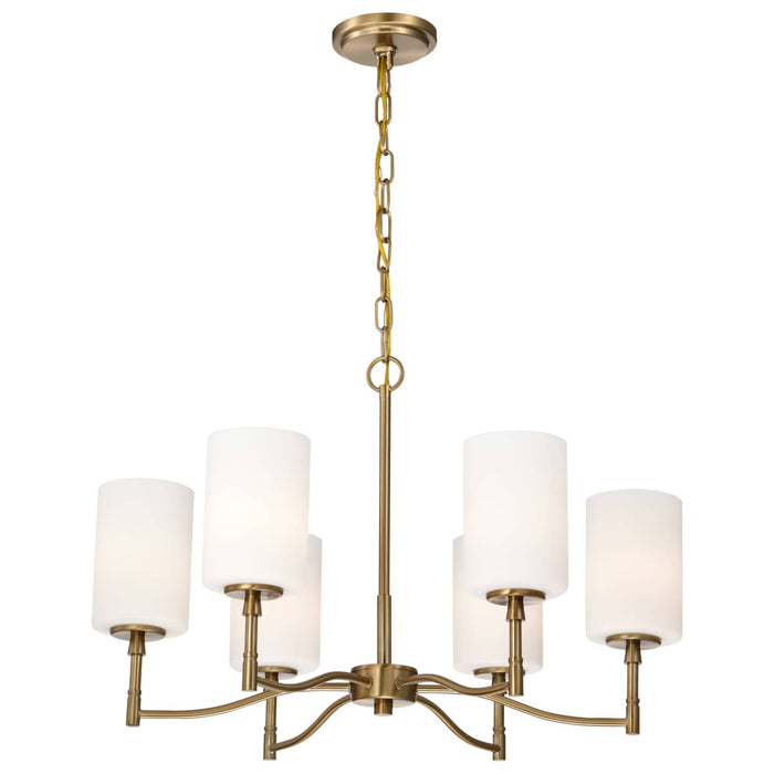Chandelier Nuvo 60-8206 Liam - 6 Light Chandelier - Burnished Brass - White Opal Glass Nuvo