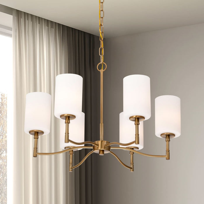 Chandelier Nuvo 60-8206 Liam - 6 Light Chandelier - Burnished Brass - White Opal Glass Nuvo