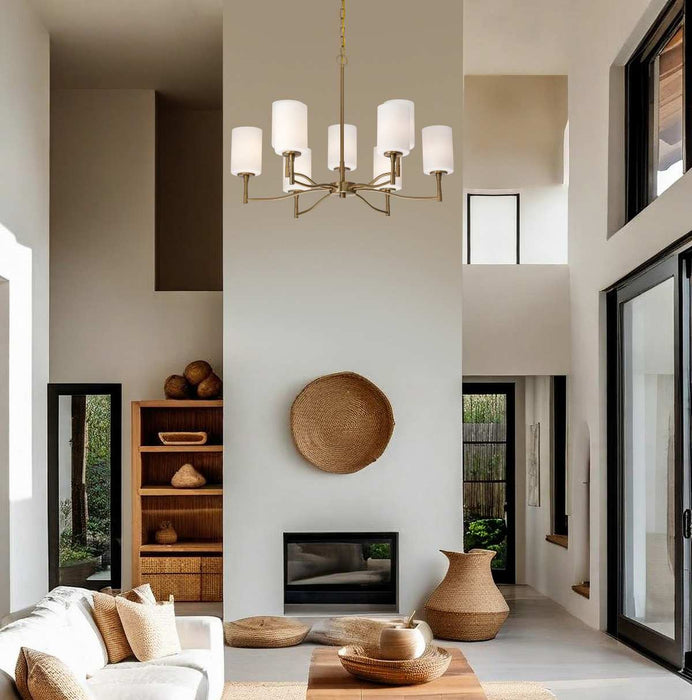 Chandelier Nuvo 60-8209 Liam - 9 Light Chandelier - Burnished Brass - White Opal Glass Nuvo