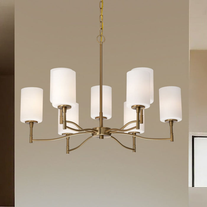 Chandelier Nuvo 60-8209 Liam - 9 Light Chandelier - Burnished Brass - White Opal Glass Nuvo