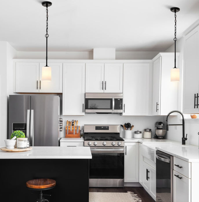 Mini Pendant Nuvo 60-8215 Liam - 1 Light Mini Pendant - Matte Black - White Opal Glass Nuvo