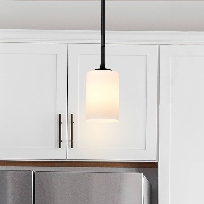 Mini Pendant Nuvo 60-8215 Liam - 1 Light Mini Pendant - Matte Black - White Opal Glass Nuvo