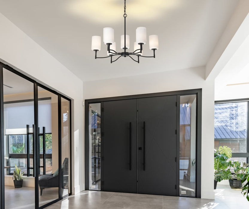 Chandelier Nuvo 60-8219 Liam - 9 Light Chandelier - Matte Black - White Opal Glass Nuvo