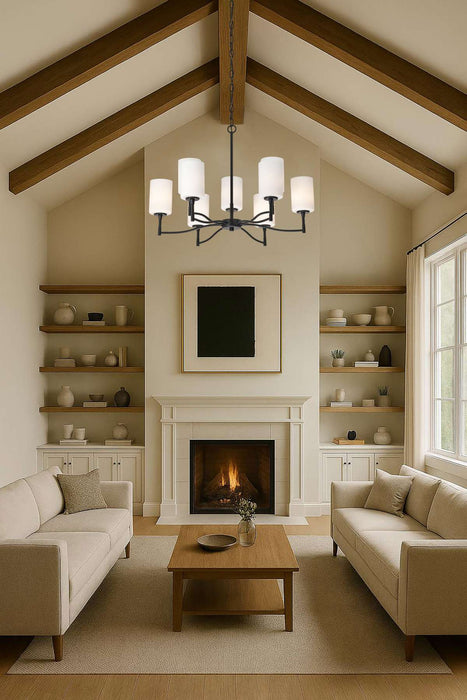 Chandelier Nuvo 60-8219 Liam - 9 Light Chandelier - Matte Black - White Opal Glass Nuvo