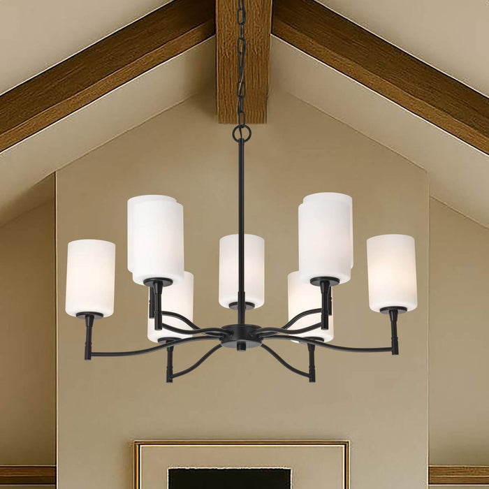 Chandelier Nuvo 60-8219 Liam - 9 Light Chandelier - Matte Black - White Opal Glass Nuvo