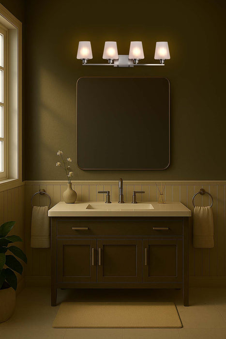Vanity Nuvo 60-8224 Lune - 4 Light Vanity - Brushed Nickel Finish - Etched White Glass Nuvo