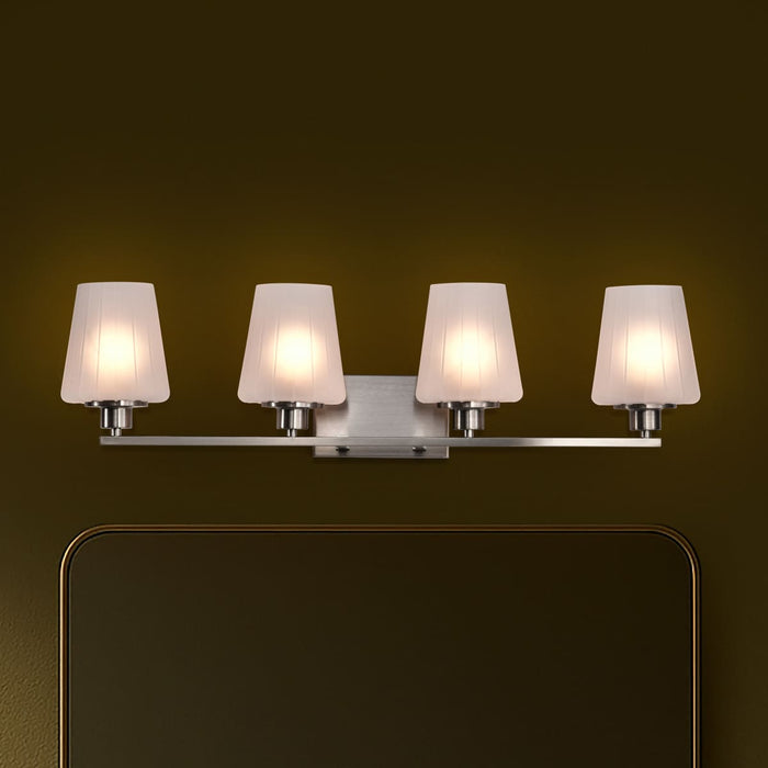 Vanity Nuvo 60-8224 Lune - 4 Light Vanity - Brushed Nickel Finish - Etched White Glass Nuvo
