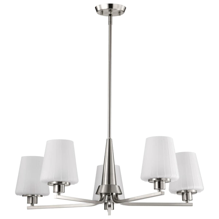 Chandelier Nuvo 60-8225 Lune - 5 Light Chandelier - Brushed Nickel Finish - Etched White Glass Nuvo