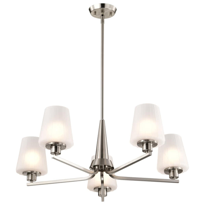 Chandelier Nuvo 60-8225 Lune - 5 Light Chandelier - Brushed Nickel Finish - Etched White Glass Nuvo