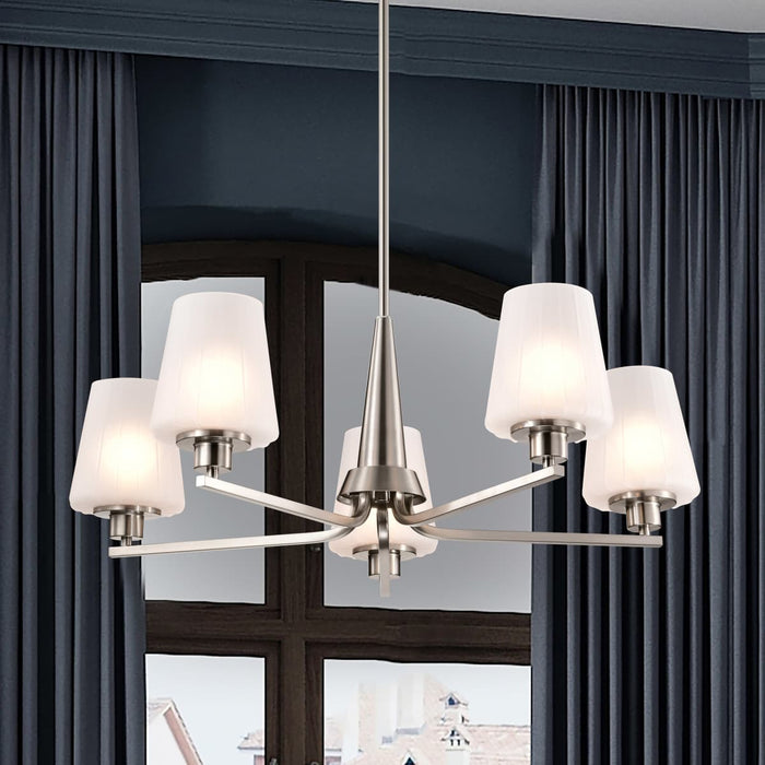 Chandelier Nuvo 60-8225 Lune - 5 Light Chandelier - Brushed Nickel Finish - Etched White Glass Nuvo