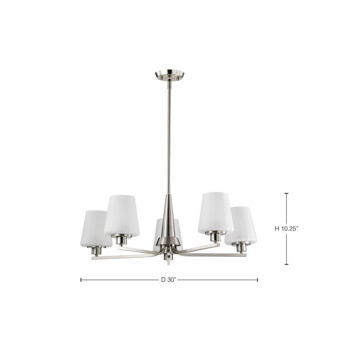 Chandelier Nuvo 60-8225 Lune - 5 Light Chandelier - Brushed Nickel Finish - Etched White Glass Nuvo