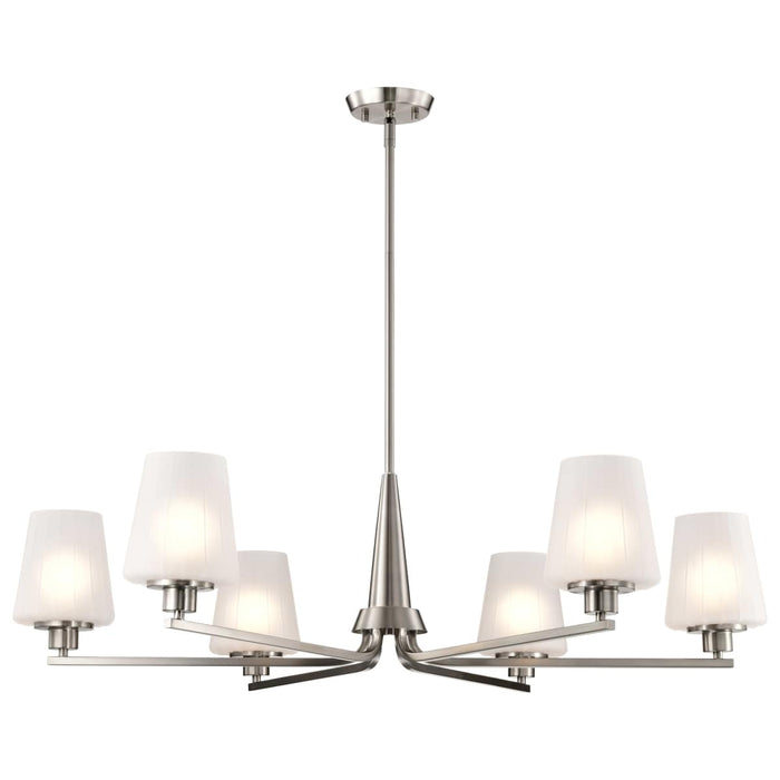 Chandelier Nuvo 60-8226 Lune - 6 Light Chandelier - Brushed Nickel Finish - Etched White Glass Nuvo
