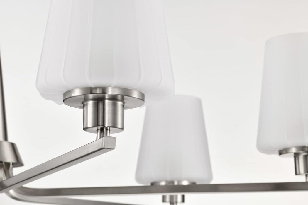 Chandelier Nuvo 60-8226 Lune - 6 Light Chandelier - Brushed Nickel Finish - Etched White Glass Nuvo