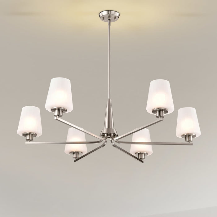Chandelier Nuvo 60-8226 Lune - 6 Light Chandelier - Brushed Nickel Finish - Etched White Glass Nuvo