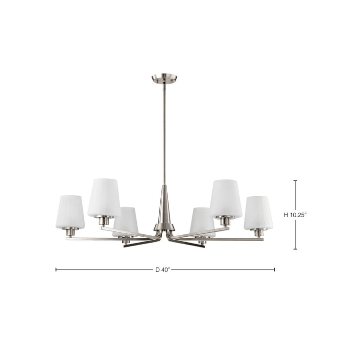 Chandelier Nuvo 60-8226 Lune - 6 Light Chandelier - Brushed Nickel Finish - Etched White Glass Nuvo