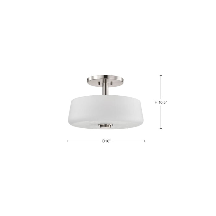 Semi Flush Mount Nuvo 60-8229 Lune - 3 Light Semi-Flush - Brushed Nickel Finish - Etched White Glass Nuvo