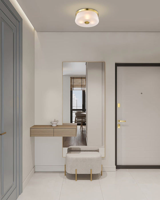 Flush Mount Nuvo 60-8230 Lune - 3 Light Flush Mount - Vintage Brass Finish - Etched White Glass Nuvo