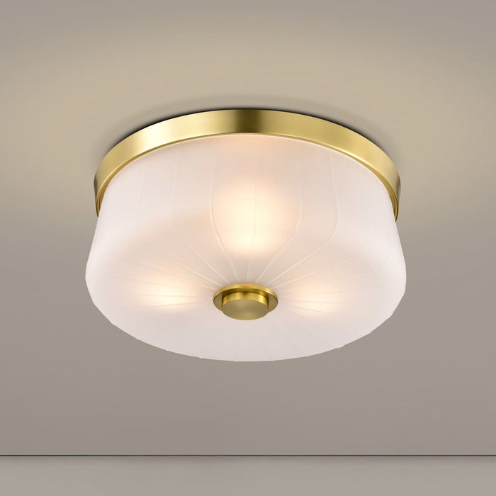 Flush Mount Nuvo 60-8230 Lune - 3 Light Flush Mount - Vintage Brass Finish - Etched White Glass Nuvo