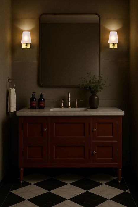 Vanity Nuvo 60-8231 Lune - 1 Light Vanity - Vintage Brass Finish - Etched White Glass Nuvo