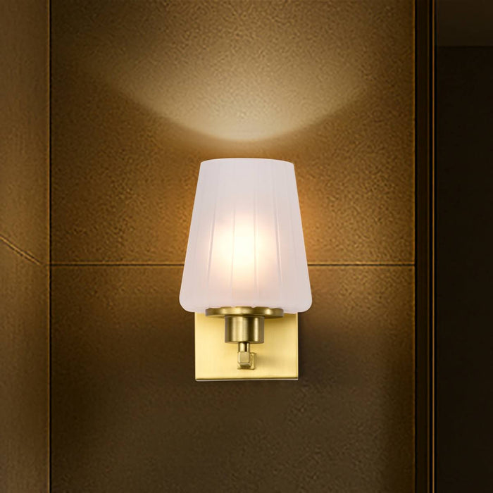 Vanity Nuvo 60-8231 Lune - 1 Light Vanity - Vintage Brass Finish - Etched White Glass Nuvo