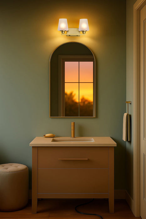 Vanity Nuvo 60-8232 Lune - 2 Light Vanity - Vintage Brass Finish - Etched White Glass Nuvo