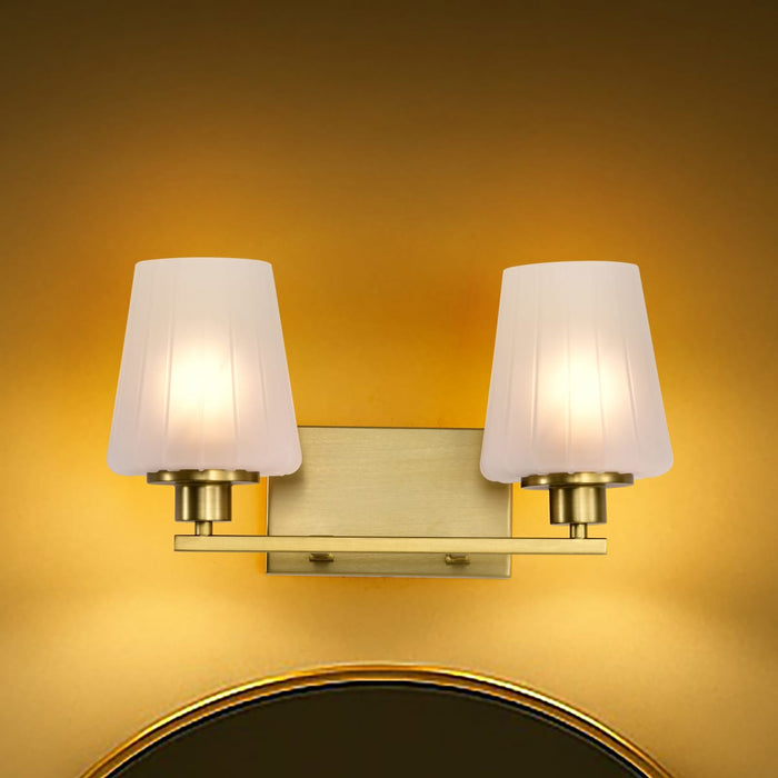 Vanity Nuvo 60-8232 Lune - 2 Light Vanity - Vintage Brass Finish - Etched White Glass Nuvo