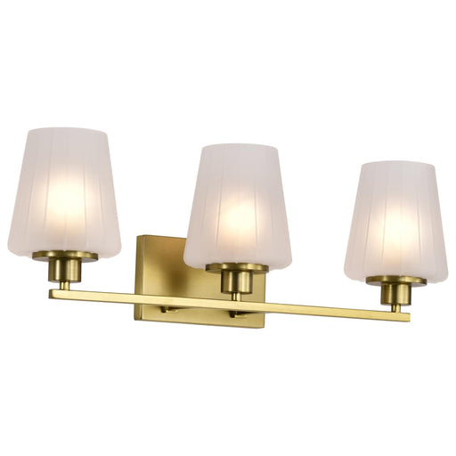 Vanity Nuvo 60-8233 Lune - 3 Light Vanity - Vintage Brass Finish - Etched White Glass Nuvo