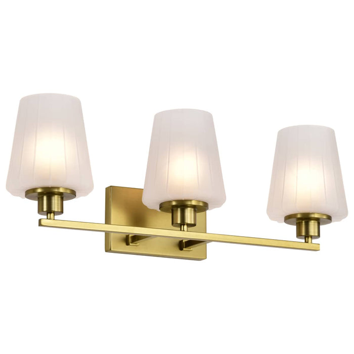 Vanity Nuvo 60-8233 Lune - 3 Light Vanity - Vintage Brass Finish - Etched White Glass Nuvo