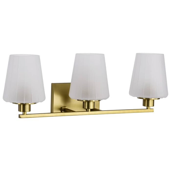 Vanity Nuvo 60-8233 Lune - 3 Light Vanity - Vintage Brass Finish - Etched White Glass Nuvo