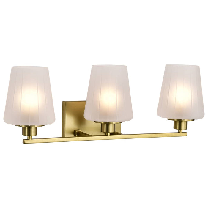 Vanity Nuvo 60-8233 Lune - 3 Light Vanity - Vintage Brass Finish - Etched White Glass Nuvo