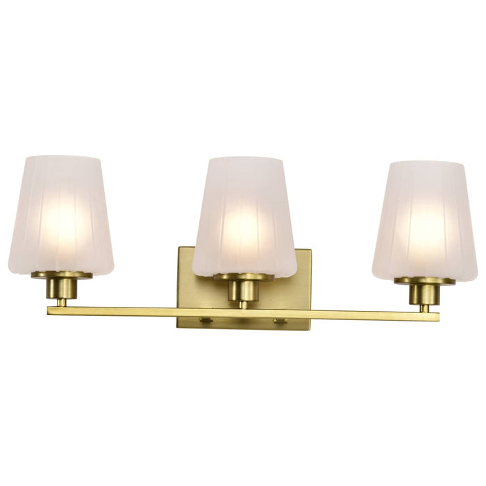 Vanity Nuvo 60-8233 Lune - 3 Light Vanity - Vintage Brass Finish - Etched White Glass Nuvo