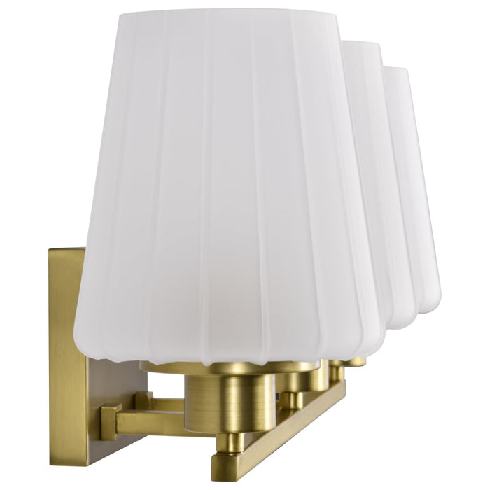 Vanity Nuvo 60-8233 Lune - 3 Light Vanity - Vintage Brass Finish - Etched White Glass Nuvo