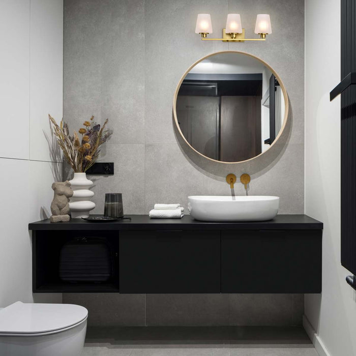 Vanity Nuvo 60-8233 Lune - 3 Light Vanity - Vintage Brass Finish - Etched White Glass Nuvo