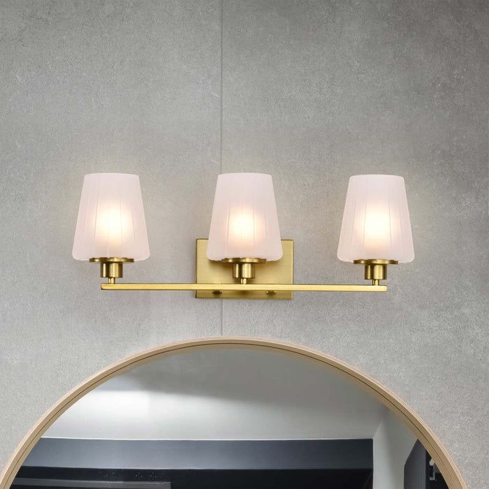 Vanity Nuvo 60-8233 Lune - 3 Light Vanity - Vintage Brass Finish - Etched White Glass Nuvo