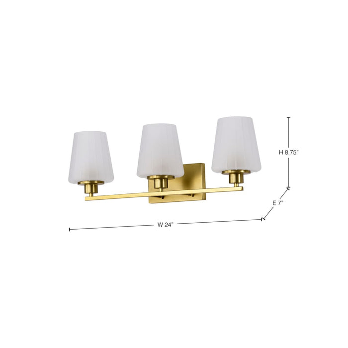 Vanity Nuvo 60-8233 Lune - 3 Light Vanity - Vintage Brass Finish - Etched White Glass Nuvo
