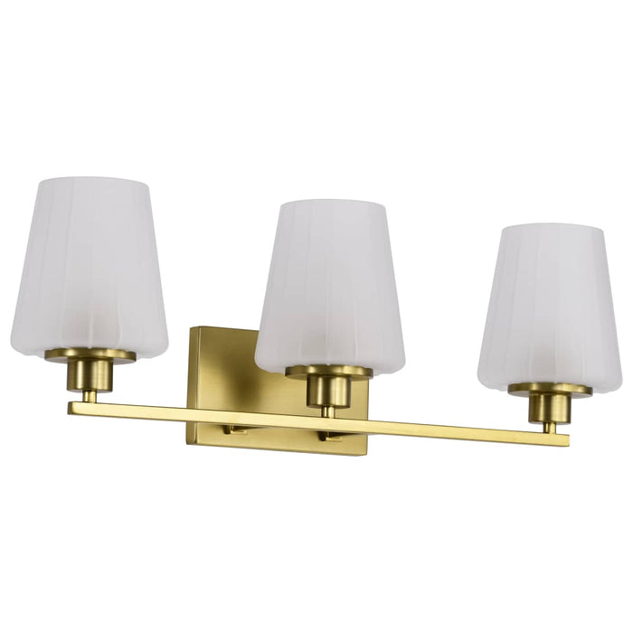 Vanity Nuvo 60-8233 Lune - 3 Light Vanity - Vintage Brass Finish - Etched White Glass Nuvo