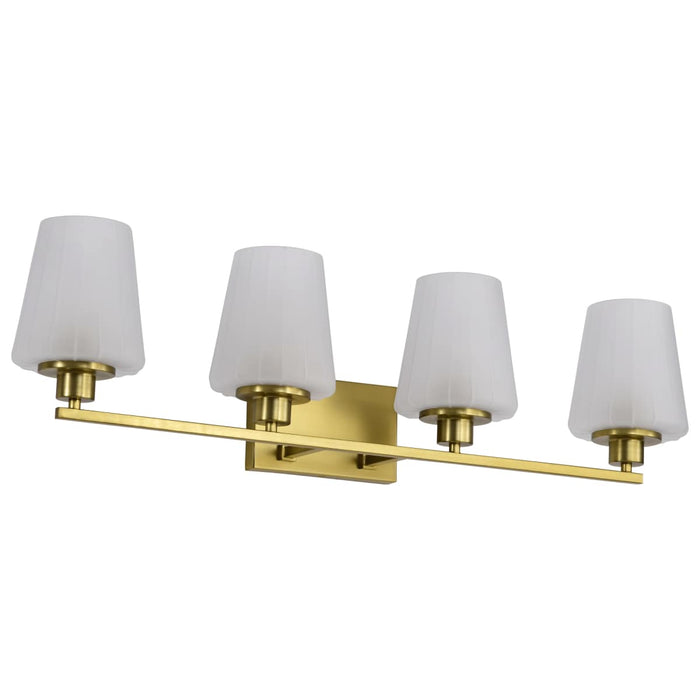 Vanity Nuvo 60-8234 Lune - 4 Light Vanity - Vintage Brass Finish - Etched White Glass Nuvo