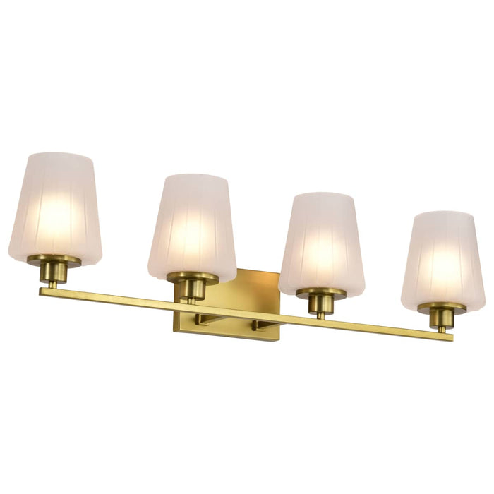 Vanity Nuvo 60-8234 Lune - 4 Light Vanity - Vintage Brass Finish - Etched White Glass Nuvo