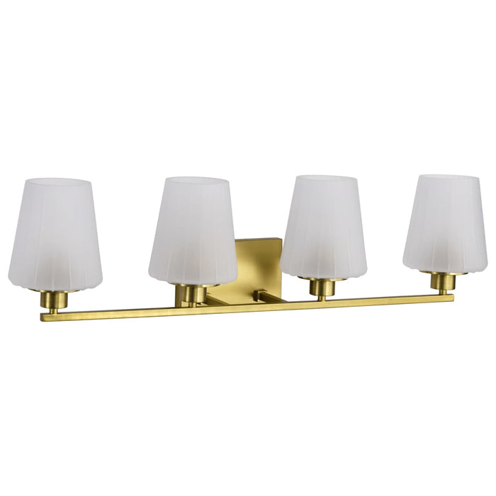 Vanity Nuvo 60-8234 Lune - 4 Light Vanity - Vintage Brass Finish - Etched White Glass Nuvo