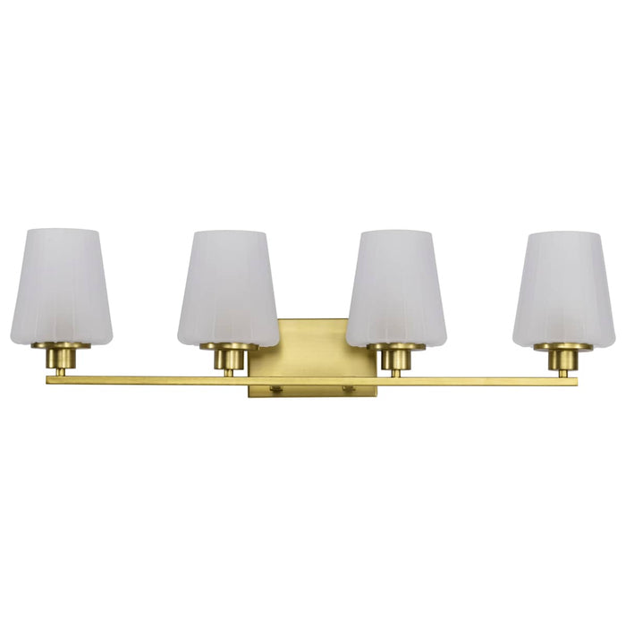 Vanity Nuvo 60-8234 Lune - 4 Light Vanity - Vintage Brass Finish - Etched White Glass Nuvo