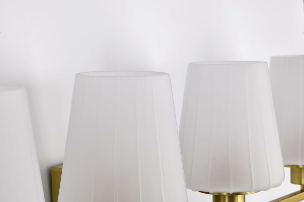 Vanity Nuvo 60-8234 Lune - 4 Light Vanity - Vintage Brass Finish - Etched White Glass Nuvo